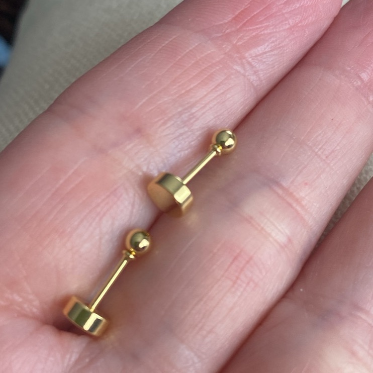 Gold Barbell Stud Earrings  Minimal Womens Jewelry